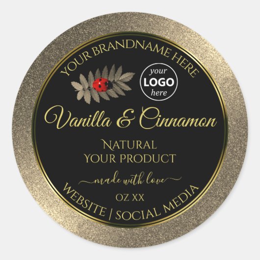 Parties scintillant d'or Noir Étiquettes Ladybug A (Devant)