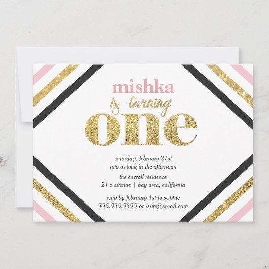 Parties scintillant d'or première invitation anniv (Devant)