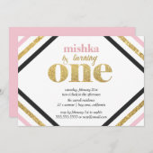 Parties scintillant d'or première invitation anniv (Devant / Derrière)