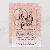 Parties scintillant d'or rose 94e invitation anniv (Devant / Derrière)