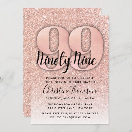 Parties scintillant d'or rose 99e Invitation d'ann (Devant / Derrière)