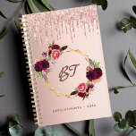 parties scintillant d'or rose bordeaux floral mono<br><div class="desc">Un arrière - plan d'or rose avec d'élégantes gouttes de parties scintillant d'or faux rose, look goutte de peinture. Décoré d'un cadre géométrique en faux or et de fleurs bordeaux et roses, fleurons. Personnalisez et ajoutez vos lettres monogrammes, vos initiales et un texte, titre. Parfait pour l'école, le travail ou...</div>