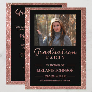 Parties scintillant d'or rose et invitation de gra