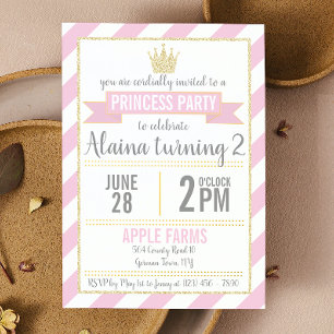 Parties scintillant d'or rose Princesse Invitation