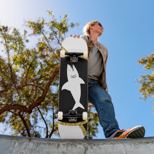 Parties scintillant d'or Skateboard requin blanc (Extérieur 1)