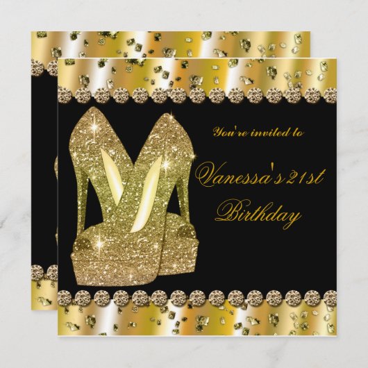 Parties scintillant d'or talons hauts invitation d (Devant / Derrière)