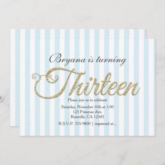 Parties scintillant d'or TREIZE 13 Invitations Blu (Devant / Derrière)