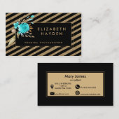 parties scintillant d'or turquoise Floral carte de (Devant / Derrière)