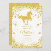 Parties scintillant d'or unicorne invitation anniv (Devant / Derrière)