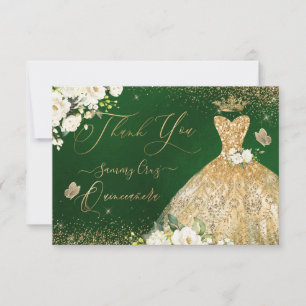 Parties scintillant d'or vert Merci Quinceanera