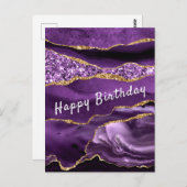 Parties scintillant d'or violet Carte d'anniversai (Devant / Derrière)