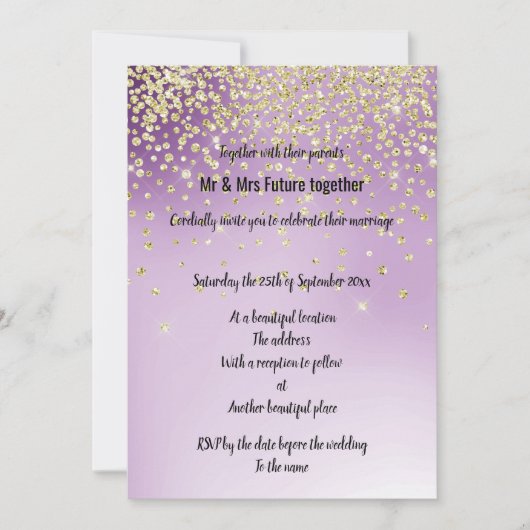 Parties scintillant d'or violet Invitations de mar (Devant)