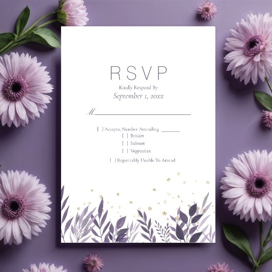 Parties scintillant d'or violet Mariage RSVP Botan