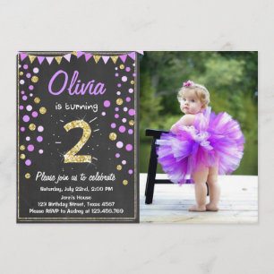 Parties scintillant d'or violet rose invitation d'