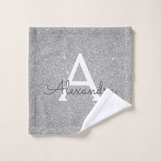Parties scintillant en argent de luxe et monogramm (Gant de toilette)