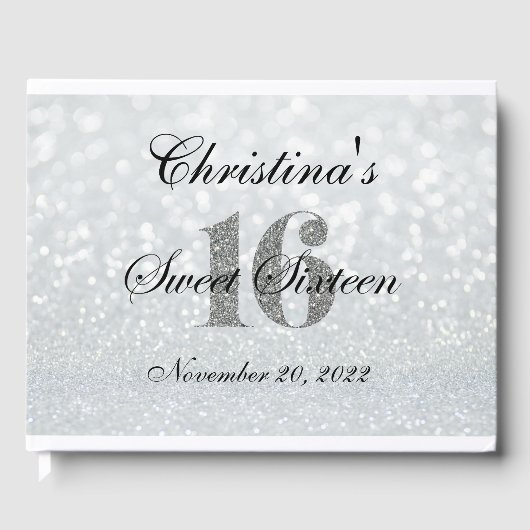 Parties scintillant en argent rose Sweet 16 livre (Recto)