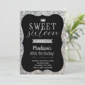 Parties scintillant en argent Sweet 16 invitation (Debout devant)