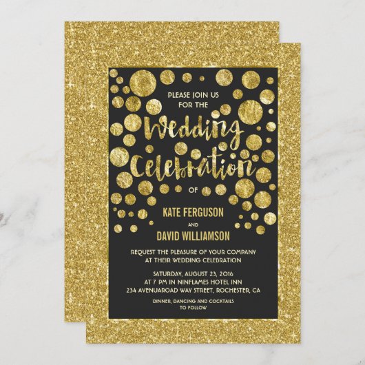 parties scintillant en faux or et invitations de m (Devant / Derrière)
