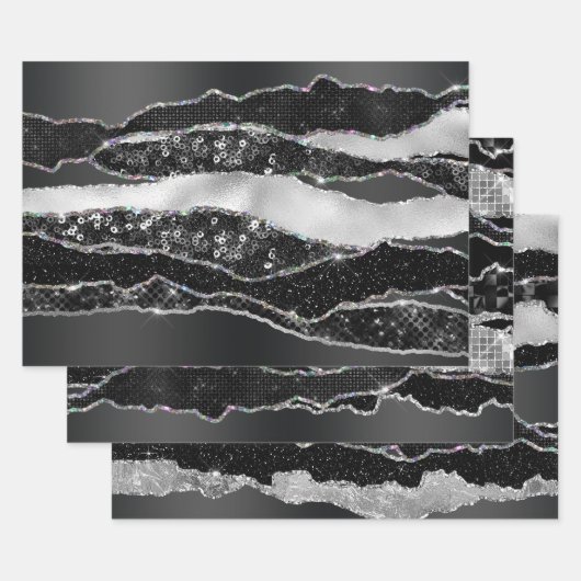 Parties scintillant en feuille argent noir classe (Lot)