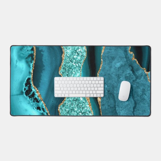 Parties scintillant en marbre turquoise bleu turqu (Clavier et souris)