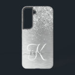 Parties scintillant en métal brossé argenté Nom du<br><div class="desc">Personnalisez facilement ce design branché de boîtier de téléphone chic avec une jolie parties scintillant brillante en argent sur un arrière - plan métallique brossé en argent.</div>