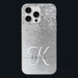 Parties scintillant en métal brossé argenté Nom du<br><div class="desc">Personnalisez facilement ce design branché de boîtier de téléphone chic avec une jolie parties scintillant brillante en argent sur un arrière - plan métallique brossé en argent.</div>