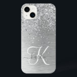 Parties scintillant en métal brossé argenté Nom du<br><div class="desc">Personnalisez facilement ce design branché de boîtier de téléphone chic avec une jolie parties scintillant brillante en argent sur un arrière - plan métallique brossé en argent.</div>