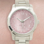 Parties scintillant en métal brossé rose pâle Nom<br><div class="desc">Personnalisez facilement ce design de montre chic branché avec une jolie parties scintillant brillante rose vif sur un arrière - plan métallique brossé rose vif.</div>
