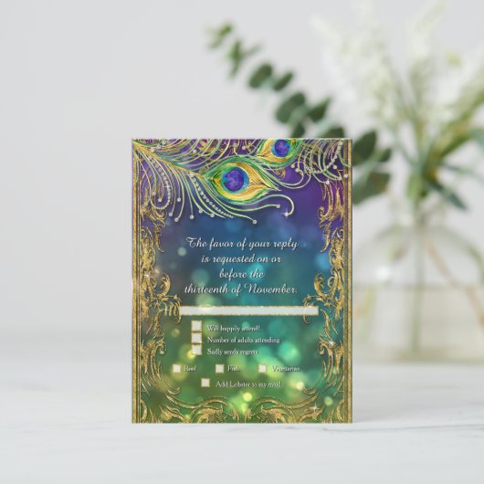 Parties scintillant en or Peacock Mariage menu RSV (Debout devant)