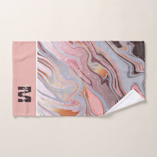 parties scintillant en or rose et marbre personnal (Serviette à main)