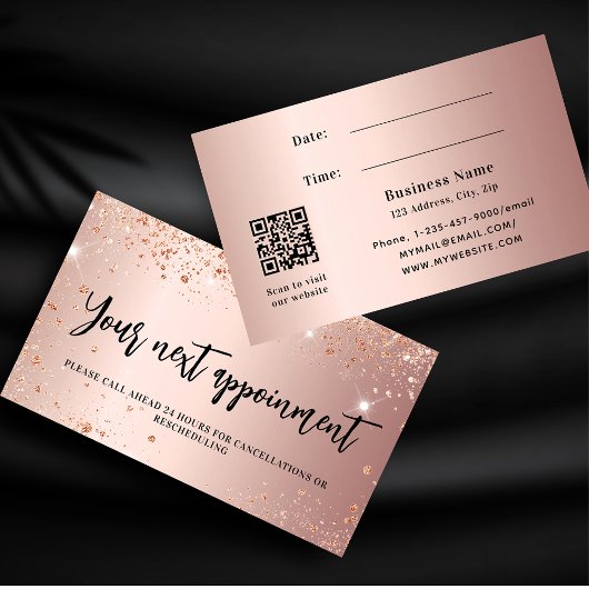 parties scintillant en or rose QR carte de rendez-