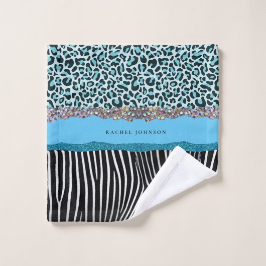 Parties scintillant en verre Turquoise bleu et noi (Gant de toilette)