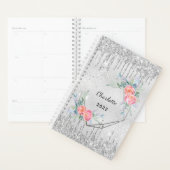 Parties scintillant fleurie argentée rose pâle nom (Devant avec enveloppe)