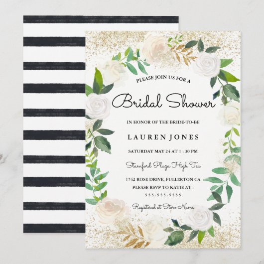 Parties scintillant Floral Wreath Invitation de la (Devant / Derrière)