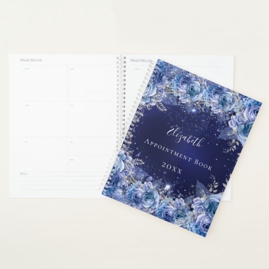 Parties scintillant florale bleu nom glamour 2023 (Devant avec enveloppe)