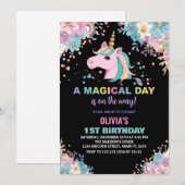 Parties scintillant Florale Unicorn Invitations An (Devant / Derrière)