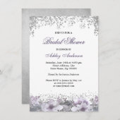 Parties scintillant florale violet Invitation de l (Devant / Derrière)