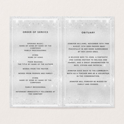 Parties scintillant funéraire en argent bleu flora (Inside Unfolded)