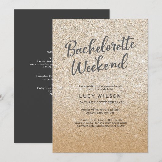 Parties scintillant Gold Bachelorette Invitation W (Devant / Derrière)