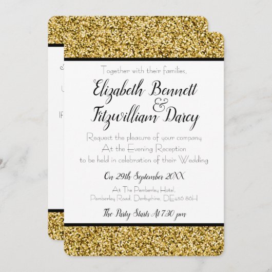 Parties scintillant Gold Faux Invitation du soir (Devant / Derrière)