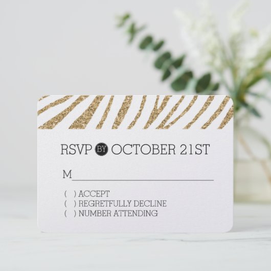 Parties scintillant Gold Faux Zebra Print RSVP (Debout devant)