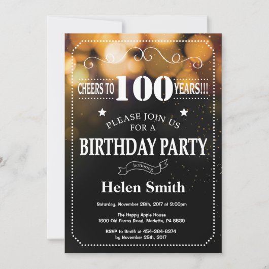 Parties scintillant Gold Invitation du 100e annive (Devant)