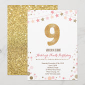 Parties scintillant Gold Invitation Ninth Birthday (Devant / Derrière)