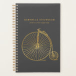 Parties scintillant Gold Penny Farthing Vélo Gris<br><div class="desc">Ce planificateur élégant dispose d'un vélo vintage à l'ancienne, à penny farthing, en fausse parties scintillant or, sur un arrière - plan gris charbon. Personnalisez-le avec votre nom et votre titre. Super idée cadeau !</div>