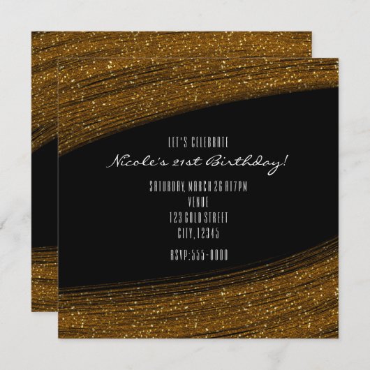 Parties scintillant Gold Sparkle & Invitations Bla (Devant / Derrière)