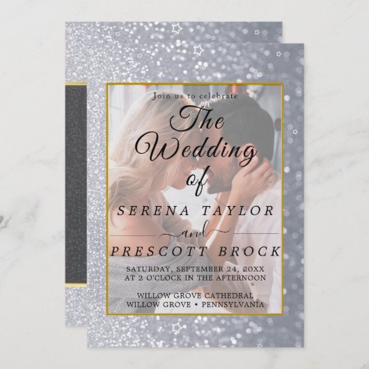 Parties scintillant gris Élégant Faire-part de mar (Devant / Derrière)