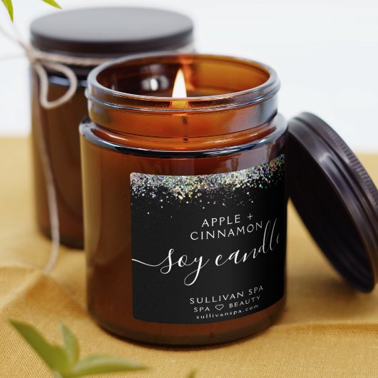 Parties scintillant holographique noire Étiquette 