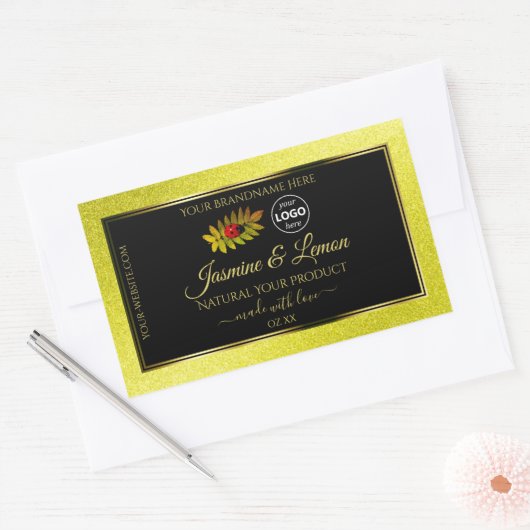 Parties scintillant jaune Noir Étiquettes Ladybug  (Enveloppe)