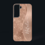 Parties scintillant métal Rose or personnalisé<br><div class="desc">Personnalisez facilement ce boîtier rose en métal brossé or et en faux parties scintillant glamour à motif de téléphone avec votre propre nom personnalisé.</div>