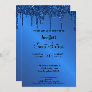 Parties scintillant métallique bleu Invitation Swe